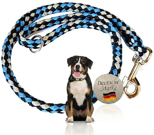 Activity4Dogs Geflochtene Hundeleine für mittelgroße und große Hunde bis 60 kg | Kurze Führleine | 1,20 m lang | blau-schwarz-weiß | Made in Germany | Durchmesser 15mm