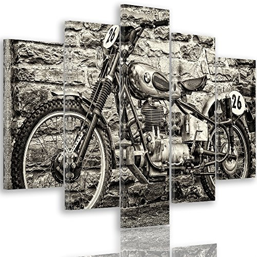 Feeby Bilder Motorrad Automotive XXL 5-Teilig Typ A 150x100 cm 1 Teilig Wohnzimmer Schlafzimmer Büro Flur Küche Wandbilder Leinwandbilder Modern Bild auf Leinwand Kunstdruck Design Schwarz und Weiß
