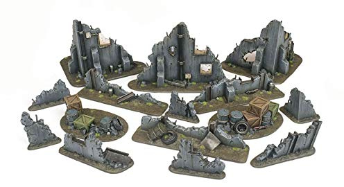 War World Gaming War-Torn City Zerstörte Gebäude, Barrikaden und Bauschutt Set - 28mm Tabletop Gelände Landschaft Modellbau Modell Miniatur Diorama Schlachtfed Deckung Versatzstücke Wargaming