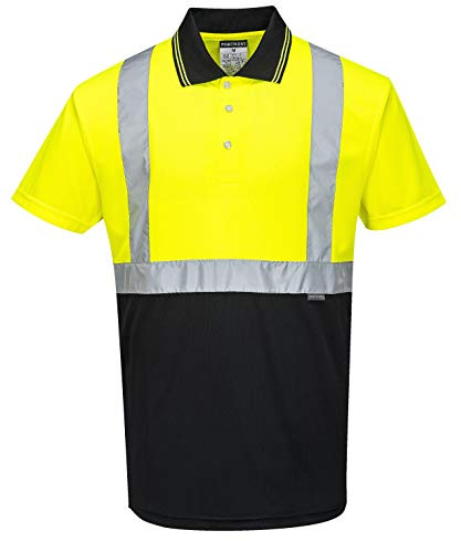 Portwest S479 Zweifarbiges Polo Hemd Atmungsaktiv Bird-Eye-Strick Polyester | Gelb/Schwarz, S, UPF 50+, EN ISO 20471 Klasse 1, Großzügige Passform, Reflektierend, Maschinenwaschbar