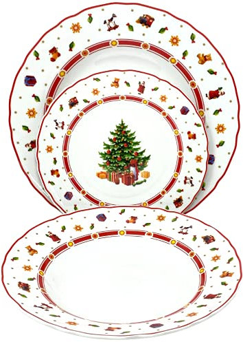 NAMAI -Set Piatti Natale Per 6 Persone - Adatta alla Lavastoviglie - Porcellana -18 Pezzi - Servizio Piatti Natale - Servizio Piatti Natalizio - Set Piatti Natalizi