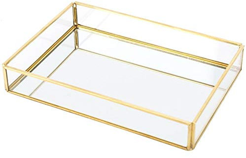 Kosmetik Aufbewahrungsbox, Vintage Makeup Cases Metall Schmuck Tablett Glas Aufbewahrungsbox Gold Tablett Kosmetik Display Boxen(S)