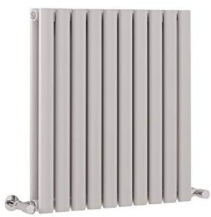 Milano Aruba - Light Grey Horizontal Double Oval Panel Radiator - 635mm x 595mm