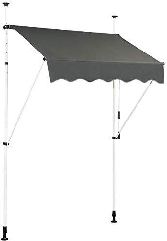 COSTWAY Store Banne Manuel Rétractable de 1,5 x 1,25M avec Manivelle Hauteur Réglable 200-300CM, Auvent de Terrasse en Aluminium Tissu Oxford Imperméable Anti UV, pour Blacon et Porte (Gris)
