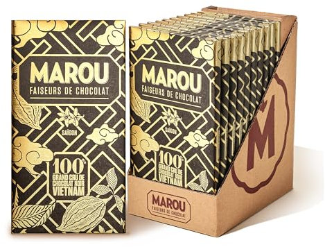 MAROU - Tablette Chocolat Noir 100% Origine Vietnam - 60 g - Sans Lécithine, Vegan, Sans Gluten (Boîte de 8)
