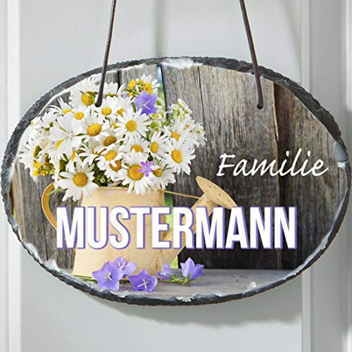 Manutextur Schiefer Türschild - mit Namen - viele Motive - Eingangsschild - Schiefertafel - individuell Bedruckt - personalisiert - persönliches Geschenk