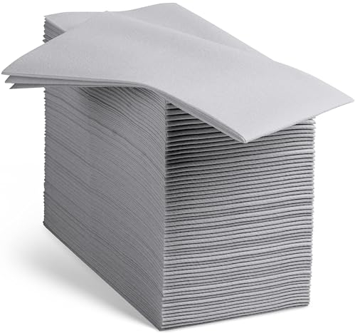 100 farbige Papierservietten in Leinenoptik, dekorativ, stoffähnlich, silberfarben/grau, Abendessen-Servietten, weich und saugfähig. Für Küche, Party, Hochzeit, Bad oder jeden Anlass. (100 Stück)