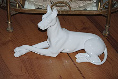 Florissima Edel Figur Dogge Hund liegend weiß Glanz Home Garten Haus Skulptur L39 cm