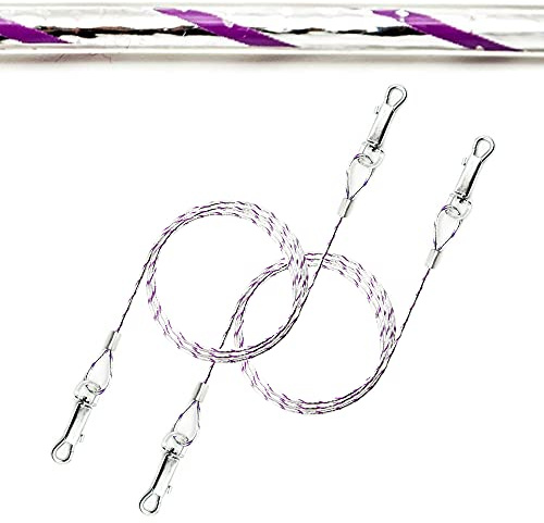 2 cadenas de perro de 1.5 m para el exterior de cable de amarre para perros, espiral de acero reflectante, accesorios para perros (solo cable, 2 x 1.5 m (morado)