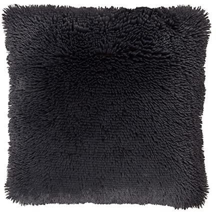 Sleepdown Charcoal Grey Luxury Long Pile Faux Fur Fleece Filled Cushion Bedroom Livingroom Accessory - 45cm x 45cm