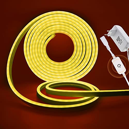 XUNATA 12V Dimmbar Neon LED Streifen, 2835 LED Strip Wasserdicht Diffusion Silikon Neon Flex LED Lichtband Lichtschlauch für Innen Aussenbereich Heim Weihnachtsfeier Deko (Golden Gelb, 5M)