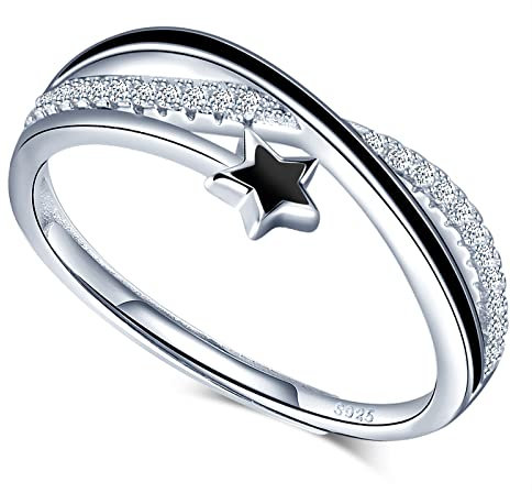 MICGIGI Damen 925er Sterling Silber Offener Ring Sterne Unendlichkeits Symbol Verstellbarer Ring mit Zirkonia