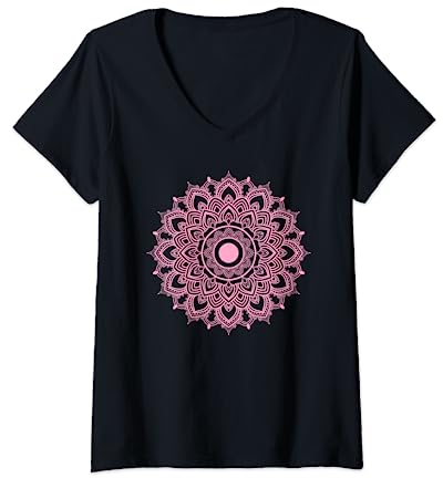 Damen Mandala Kreis Meditation Yoga Outfit T-Shirt mit V-Ausschnitt