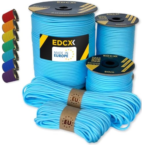 EdcX Paracord 550 4mm, 35+ Solid Colors (10m, 15m, 30m, 50m, 100m, 300m) | Skylight, 300 m – 100% Nylon Rope 4mm, Type III 7 strand | Survival, Camping, Bushcraft, Crafts | Made in EU