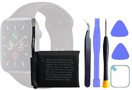 HIGHAKKU Smartwatch Batería de repuesto A2181 compatible con Apple Watch Series 5 5ª generación 44 mm (GPS + Cellular/GPS) y SE 44 mm con herramientas