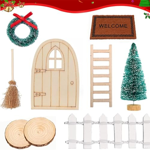 Porta Elfo Natale Kit, 9 Pezzi Natale Porta Elfo Natalizio Gnomi Porta Delle Accessori set di decorazioni natalizie in miniatura Accessori Casa delle Bambole in Miniatura per Bambini
