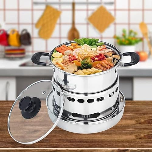 Spirituskocher Innenraum Mit Topf Campingkocher, Camping-Spiritus Kocher Für Draussen Picknick Feuerkessel Kein Strombedarf Im Wilden Kleinen Topf Kann Zum Camping Verwendet Werden und Innenraum,17cm
