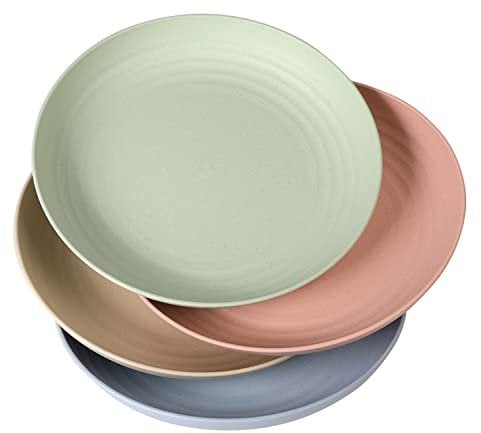 WANBY Lightweight Plastic Plates Unbreakable Dinner Plate Set Non-Toxin Dishwasher & Microwave Safe and Healthy (4Pcs 9 Inches)
