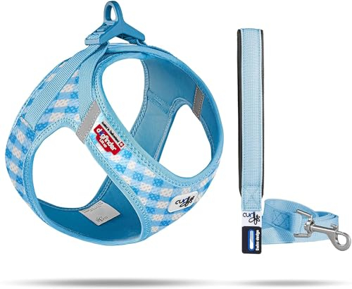 Vest Harness curli Clasp Air-Mesh SkyBlue-Caro S & Leash M