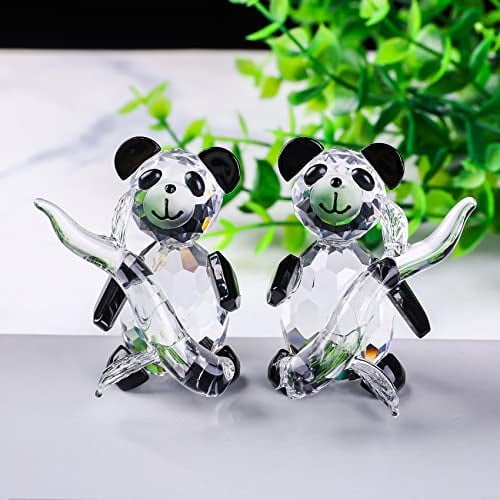 Movdyka Set of 2 Crystal Tiny Pandas Figurines Gifts for Girls, Glass Animal Panda Collectible Gifts for Panda Lovers Centerpiece Home Ornaments