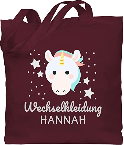 Baumwolltasche - Kita Beutel Wechselsachen Mädchen - Wechselkleidung Einhorn - Unisize - Bordeauxrot - krippentasche wechselbeutel personalisierte name stoffbeutel wäschebeutel