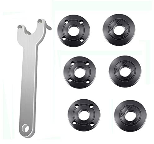 Grinder Flange Angle Wrench Metal Lock Nut Fit for DW Milwaukee Makita 193465-4 Compatible with Bosch Black & Decker Ryobi 4.5 5 5/8-11 (1 wrench, 3 inner nuts, 3 outer nuts)