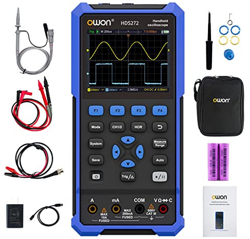 OWON HDS272 Oscilloscopio Palmare 2 in 1,70 MHz Larghezza di Banda USB Tipo C con Display LCD da 3,5 Pollici,20000 Conteggi Multimetro Digitale,Oscilloscopio Digitale a 2 Canali