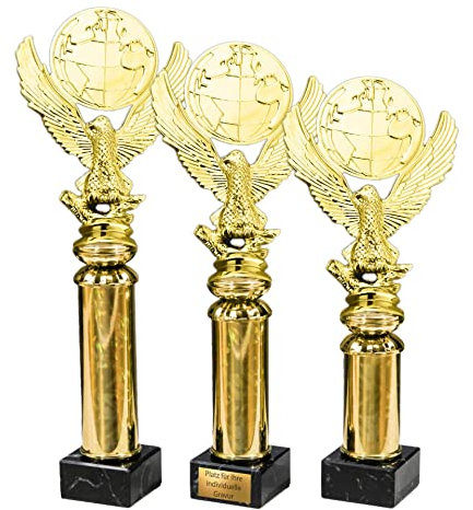 eberin – Sieger Pokal in 3 Größen Adler Trophäe Award – Wunschtext Weltkugel Siegesadler auf Goldsäule/Marmor