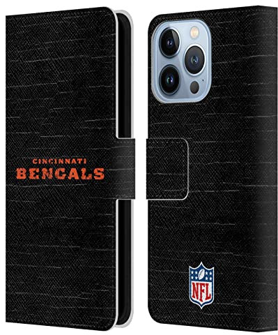 Head Case Designs Licenciado Oficialmente NFL Aspecto Angustiado Logotipo de Cincinnati Bengals Carcasa de Cuero Tipo Libro Compatible con Apple iPhone 13 Pro