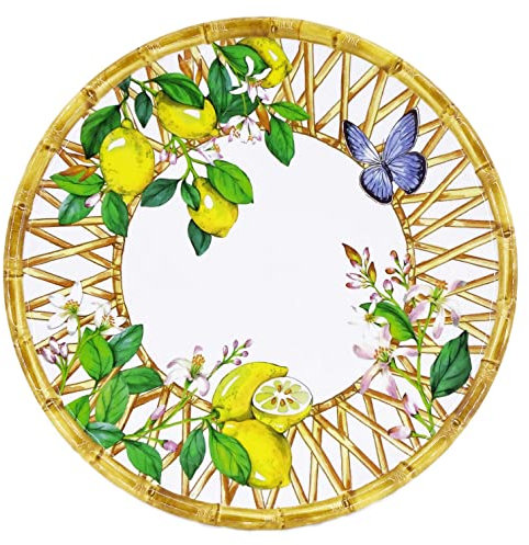 Les Jardins de la Comtesse - Grande Assiette Plate en Mélamine - Capri - Ø 28 cm - Citrons jaunes - Service de Table de la Vaisselle Quasi-Incassable MelARTmine