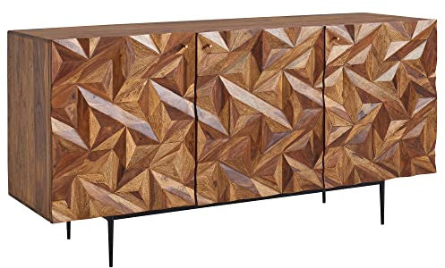 KADIMA DESIGN Sideboard Metallux Sheesham Massivholz/Metall 144x72x47 cm | Anrichte mit 3 Türen | Moderner Kommodenschrank & Standschrank fürs Wohnzimmer