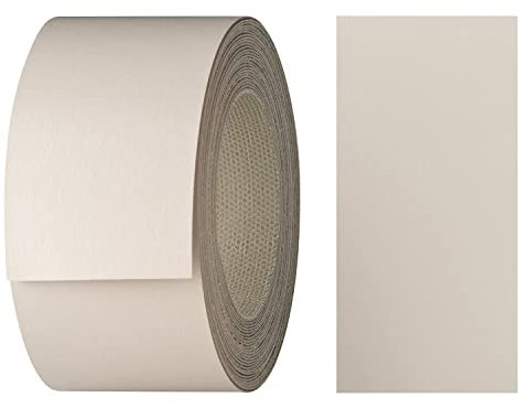 haggiy Kantenumleimer aus Melamin mit Schmelzkleber, 40 mm x 5 m | Umleimer zum Aufbügeln f. Regalbretter & Platten | Kantenband - Dekor: Beige grau
