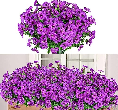 9 Stück Künstliche Blumen Außen Kunstblumen Künstliche Pflanzen Grüne Sträucher UV-Beständige Gefälschte Blumen Blumenstrauß Künstlich für Balkonkasten, Aufhängen Pflanzgefäß, Drinnen, Draußen… (Lila)