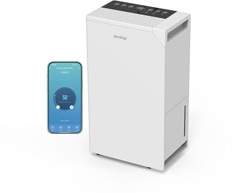 Deshumidificador Digital Devology 20L/Día- Aplicación WIFI - Depósito de agua de 3,5L, Modo Reposo, Secado de Ropa con Temporizador 24H - Extractor de Moho, Humedad y Condensación Eléctrico Portátil