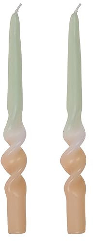 Kerze Spitzkerze Gedrehte Spitzkerze mit Farbverlauf Aloe/Beige Pastellfarben 2er-SET Echtwachskerze Bunt Geschenkidee Wohndekoration 2 x 23 cm
