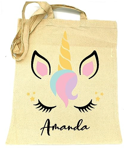 Sac en tissu 100% coton avec 2 longues anses grand tote bag cabas en jute pour enfant loisir école jouet doudou à personnaliser avec le prénom nom
