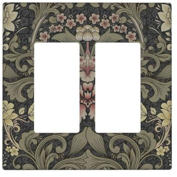 Vintage William Morris Floral Botanical Dark Green 2 Gang Rocker Decora Boho Light Switch Covers Dual Outlet Covers Wall Plate Decorative Switchplate Electrical Faceplate GFCI for Bedroom Decor