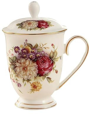 YX-SHMA Ceramic Mug,Fine Bone China Tea Cup, Tea Mugs for Women, Tea Cup with Lid, Suitable for Making Tea, Cold Drinks, Hot Drinks, Coffee, Etc, 10 oz