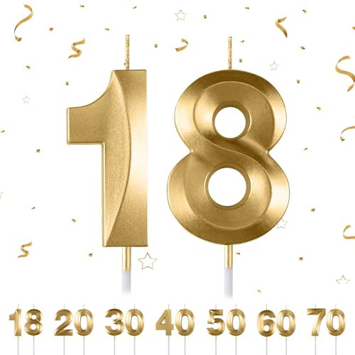 Geburtstagskerzen Zahlen 18,Gold Geburtstagskerzen, 3D Diamant Form Kuchen Kerzen Zahl 18 20 30 40 50 60 70 Glitzer Kuchen Topper Dekoration für Hochzeit Geburtstag Jubiläum