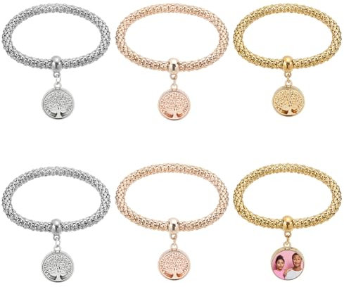 NBEADS 6 braccialetto per Sublimazione In 3 colori, 5.4cm Braccialetti con Ciondoli Albero Della Vita In Alluminio Bianco, Set con Adesivi per La Creazione di Gioielli con Braccialetti Fai Da Te