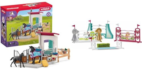 SCHLEICH 42611 Horse Club Pferdebox mit Stute und Fohlen & 42612 Hindernisse Zubehör, für Kinder ab 5-12 Jahren, Horse Club - Zubehör