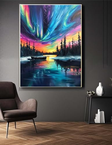 Diamond Painting Aurora Borealis Wald 25x40 cm Malen Nach Zahlen Erwachsene Diamant Painting Bilder, Full Eckige Steine Diamond Painting Kinder, DIY Simple Diamond Painting Set für Wand Dekor S/382