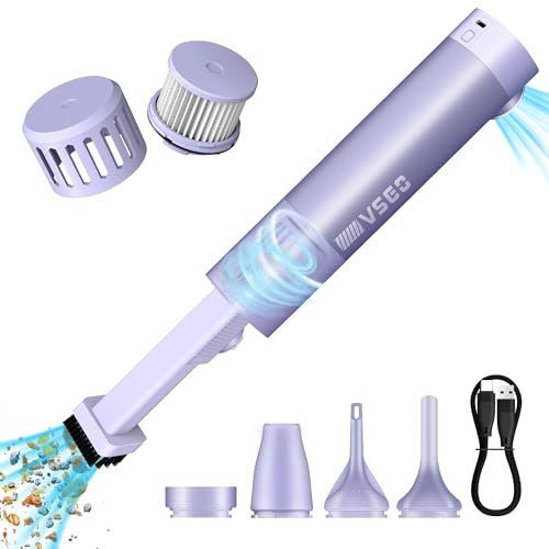 VSGO Cordless Car Vacuum, Compressed Electric Air Duster 17000Pa Suction, 5-in-1 Portable Mini Small Handheld Vacuum, UP to 90 Mins Runtime for Car, Desk, Computer, Keyboard, Home Cleaning (Purple)