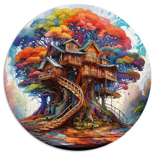 1000-teiliges Puzzle, Baumhaus im Wald. Kreatives rundes Puzzle, geeignet für Erwachsene und Kinder ab 12 Jahren. Kartonpuzzle, Denksportspiel. Größe: 67,5 x 67,5 cm.