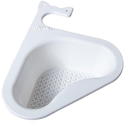 OSKOPWRC Kitchen Sink Drain Basket, Plastic Corner Sink Strainer, Food Sieve Strainer Basket for Vegetable Fruit Washing Draning, Faucet Hanging Filter Basket, Quick Draining White