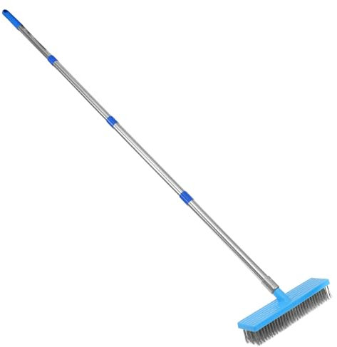 BOBASH Deck Scrub Brush Stainless Steel Wire Floor Brush with 4 Section Removable Poles Practical Wire Deck Brush Multifunctional Wire Cleaning Brushes for Rough Surface Concrete Floor Patio Garden Ga