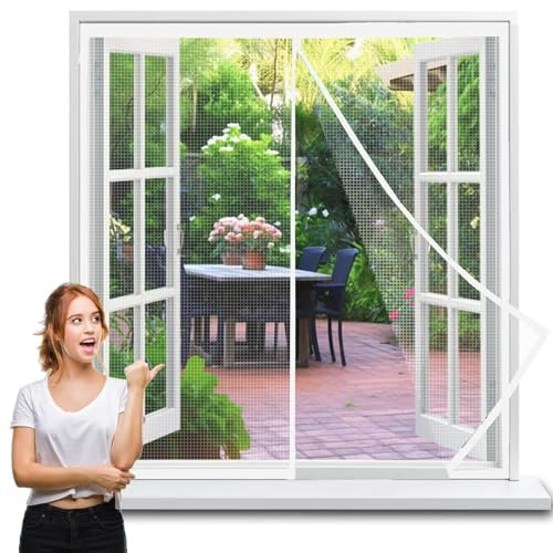 Anti Insectes Moustiques 120x145cm, Blanc Rideau Aimanté pour Moustiquaire Installation sans Perçage, pour terrasse et fenêtres
