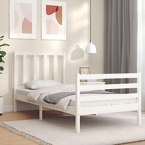 Sufrk Massivholzbett mit Kopfteil Bettgestell Bed Frame Holzbett Kopfteil Bett Schlafzimmer Bett Massivholzbetten Weiß 100x200 cm - 3193847