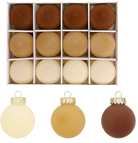 Wnvivi 12 Stück Samt-Weihnachtskugeln, 6 cm Beflockte Weihnachtskugeln Zum Aufhängen, Samtkugel-Ornamente für Weihnachtsbaumdekorationen (Kaffeebraun)