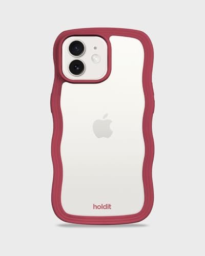holdit Wavy Case für iPhone 12/12 Pro – Transparent/Red Velvet Handyhülle, 100% Recyceltes TPU/PC, Drahtloses Laden